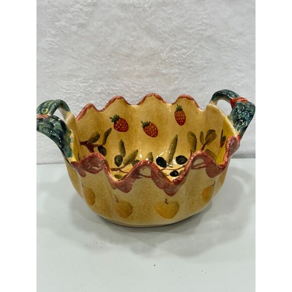 Vtg Hand Painted Multicolor Fruit 1970's Made In Italy Ceramic Serving Bowl - Picture 5 of 10